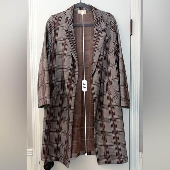 Melloday Plaid Longline  Blazer Coat Women’s Brown Checkered Fall Coat Size S - Picture 9 of 12